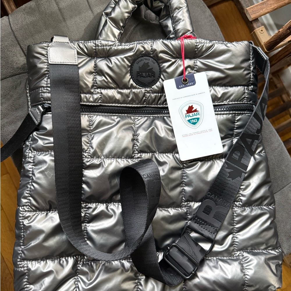 PAJAR Canada Silver Quilted unisex Women’s puffer Tote Bag Crossbody purse